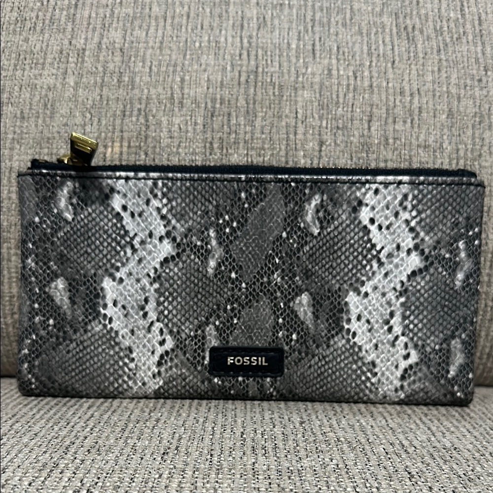 Fossil Black and Gray Snakeskin Clutch